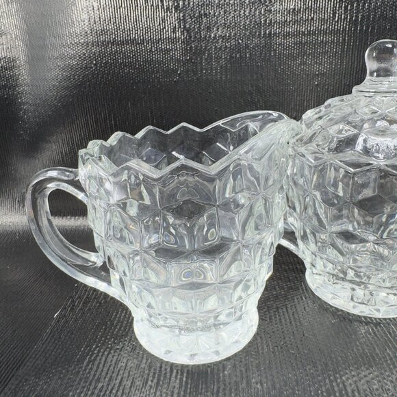 Vintage Fostoria American Clear Cream and Sugar Bowl with Lid Set Glassware VTG - Picture 12 of 12